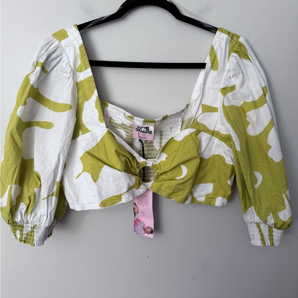 Future Collective by Alani Noelle Puff Elbow Sleeve Cut Out Crop Top size Large
